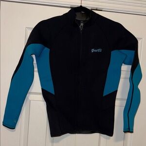 Black and Teal Full Zip Neoprene Wetsuit Jacket